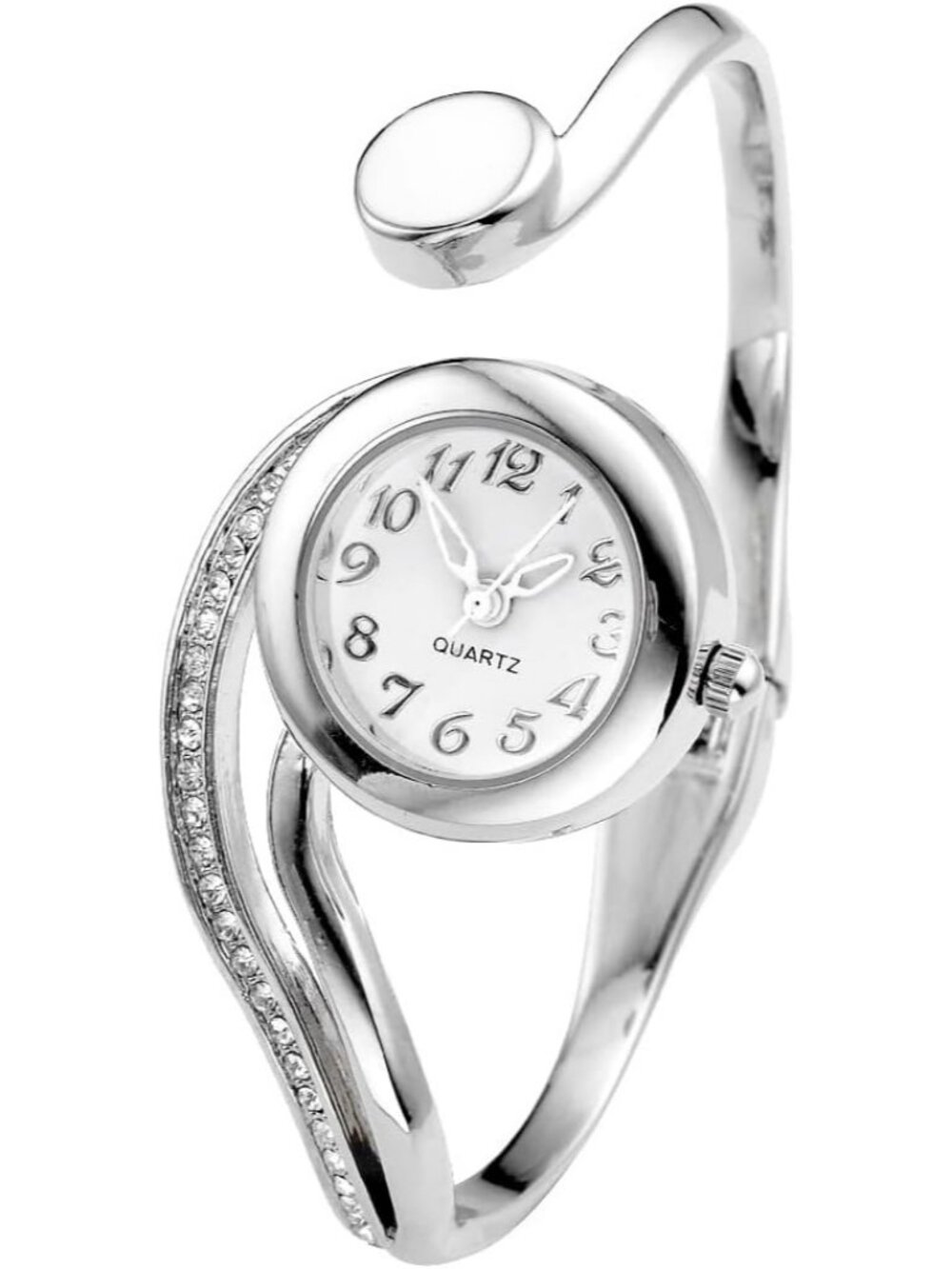 Women's Silver Small Dial Bangle Cuff Bracelet Dress Elegant Analog Quartz Watch